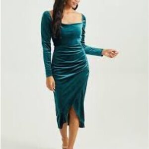 Altard State Hunter Holiday Green Velvet Faux Wrap Sheath Midi Dress M